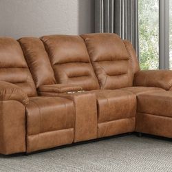 Brand New Brown Leather Reclining Sectional Sofa 