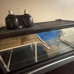 100 Gallon Terrarium/Tank W/ Lid, Heat Lamps, And Filter Pump