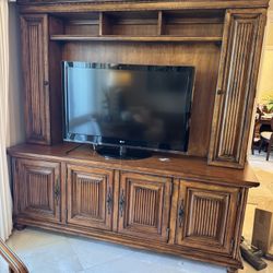 Tommy Bahama Home Entertainment Wall Unit – Solid Wood, Carved Detail