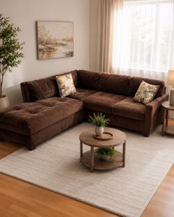 Brown Suede Sectional Couch w/ Chaise