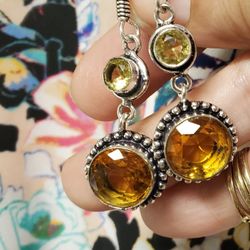 Silver Earrings With Yellow Topaz Stones 