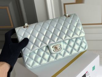 Classic Small Double Flap 21P Blue Quilted Caviar with light gold