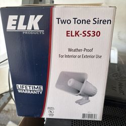 ELK Products ELK‑SS30 Two Tone Siren 12V DC – New in Box Alarm Siren 