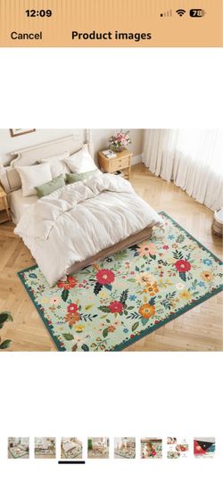 Rugcomf Area Rug 6x9 Washable, Green  Floral Non Slip Low Pile Polyester Soft Large Carpet for Living Room Bedroom Dining Room Farmhouse Playroom Kids