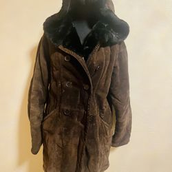 J. Percy For Marvin Richards Vintage Leather Sueded Faux Fur Lined Heavy Coat