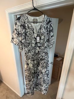 Johnny Was Black & White Floral Midi Dress