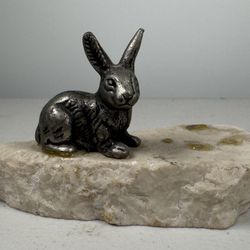 Vintage Metal ( Silver Like ) Rabbit Small Figurine L 4”