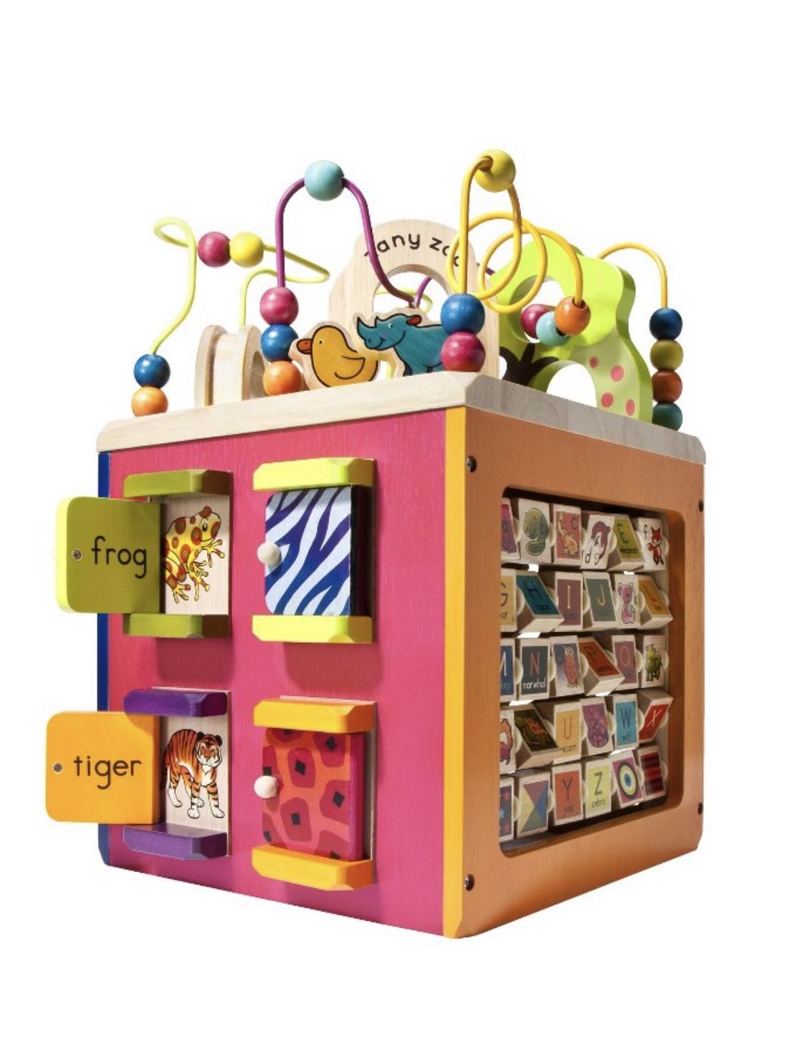 B Toy Zany Zoo Activity Cube For Toddler. Wooden Educational Montessori Toy
