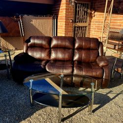Recliner Sofa, Center Table, 2 Side Tables And 2 Lamps