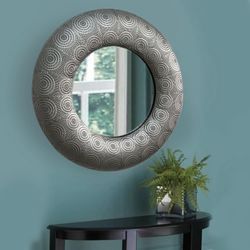 32.25” Round Decorative Wall Mirror Silver Geometric Iron Frame
