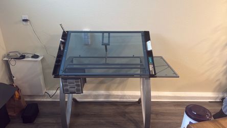 Studio Designs Futura Glass Top Drafting/Craft Table with Storage Drawers