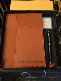 Boxed leather notebook with pen (gift boxed)