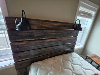Drystan Brown Rustic Queen Panel Headboard with Black LED touch lights