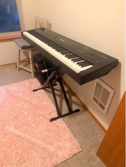 Yamaha S08 88-Key Synthesizer Keyboard with Stand, Harbinger Road Trip 100 Amp, & audio-technica Headphones