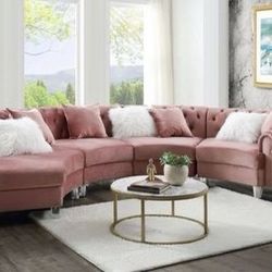 Brand New Pink Velvet Curved Sectional
