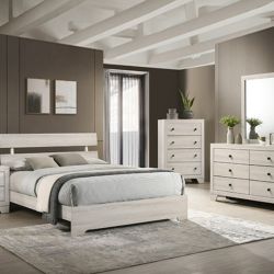 BRAND NEW White/Brown Queen Bedframe With Headboard - Can Deliver!