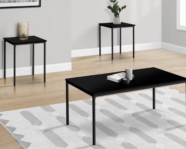 3-piece black glass coffee table Set