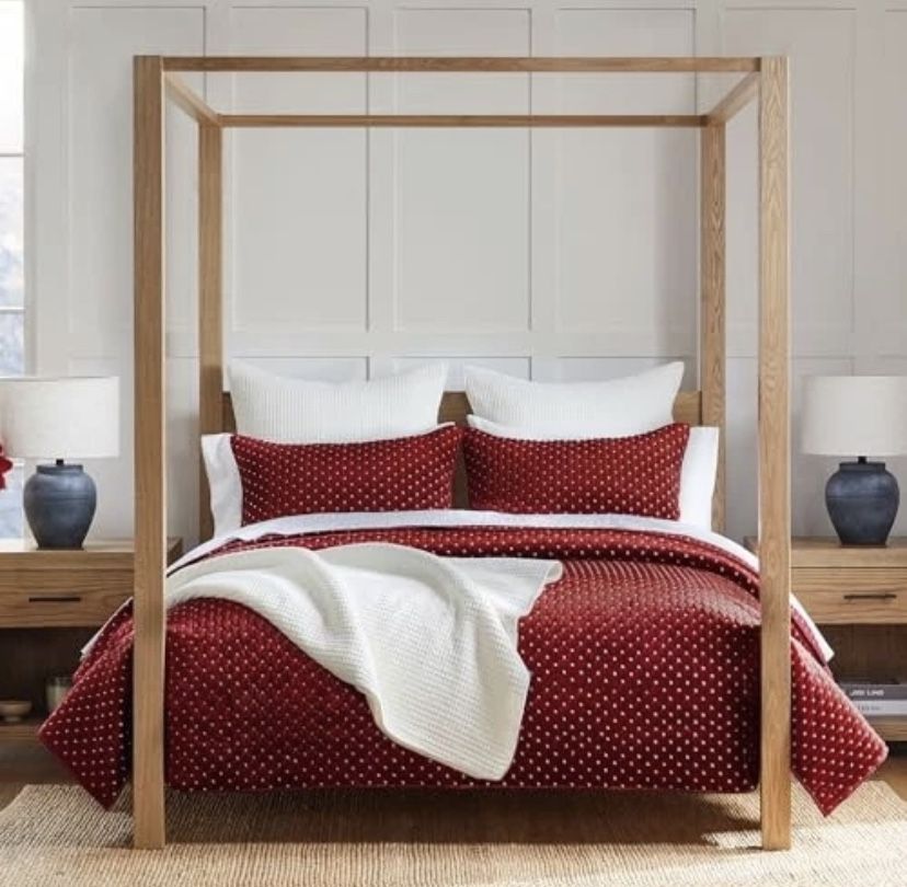 Levtex Home King Quilt Set Cross Stitch Velvet Red