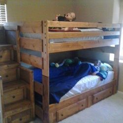 Wooden Bunk Bed with Stairs and Drawers