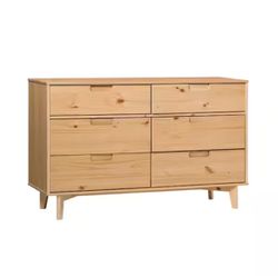 Sloane 6-Drawer Natural Pine Wood Mid-Century Modern Solid Wood Dresser