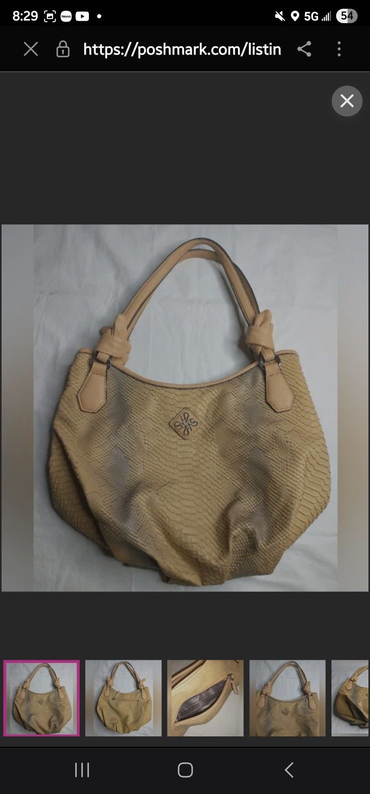 Simply Vera Vera Wang Tan/Cream Faux Alligator Skin Hobo Style Purse