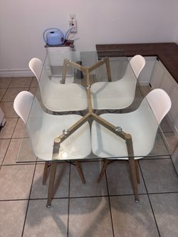 Glass Top Dining Table with 4 Chairs - mid century modern