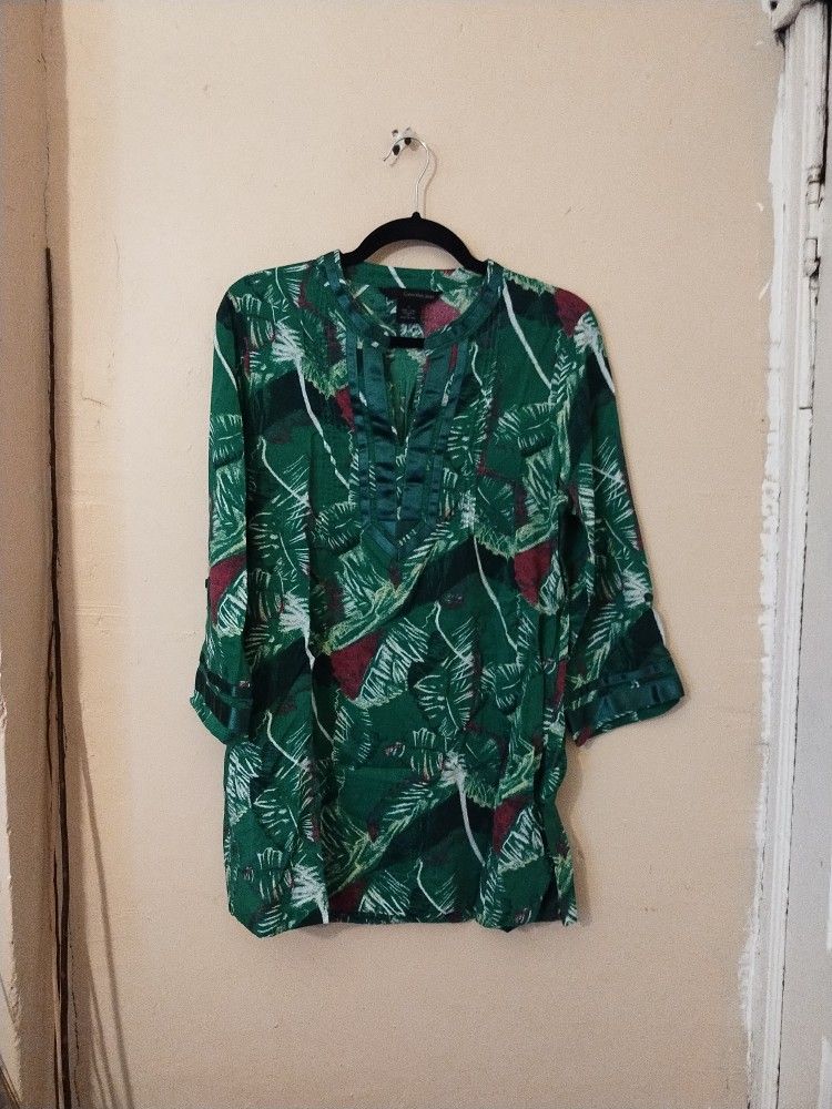 Calvin klein Jeans women tropical leaf green tunic top size Large