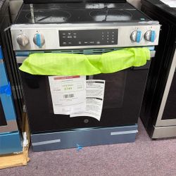 GE 30 in. 5 Burner Element Slide-In Electric Range in Stainless Steel with Crisp Mode