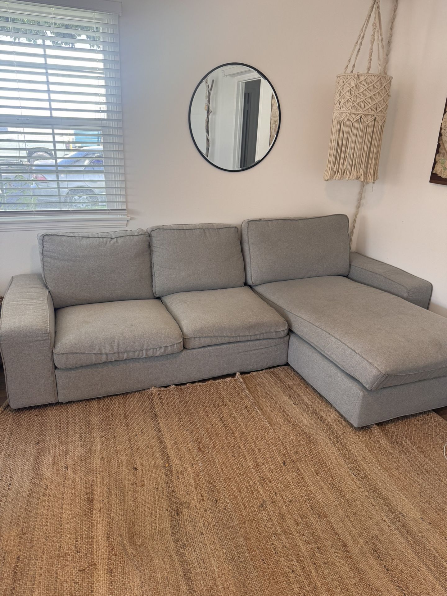 KIVIK Sofa with chaise, beige/gray