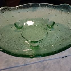 Vtg Green Footed Bubble Design Glass Bowl