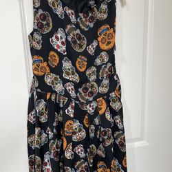Iska London retro punk goth skeleton sugar skull black dress size 12