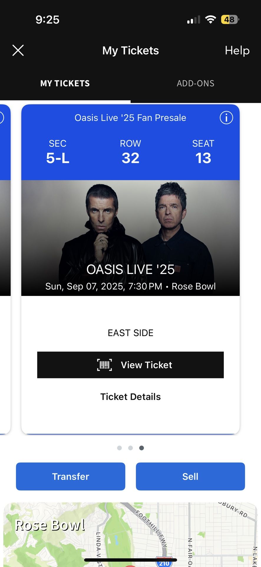 Oasis tickets Sunday 9/7/25 (3 Tix)