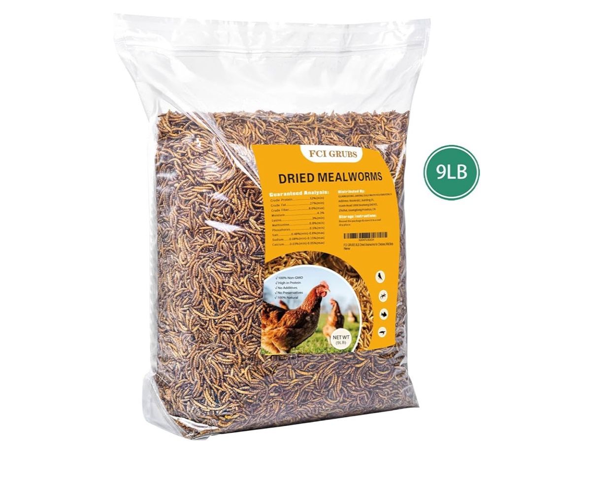 9 LB Dried Mealworms, High Protein Chicken Feed