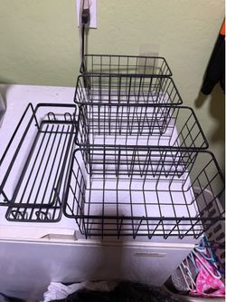 3 Black metal wire baskets