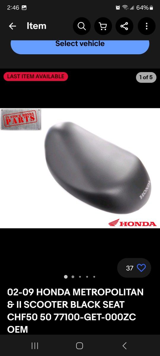 02-09 Honda Metropolitan Scooter Seat