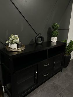 Black Wood TV Stand with Cabinet Storage