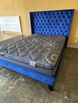 Queen Blue Velvet Bed Frame