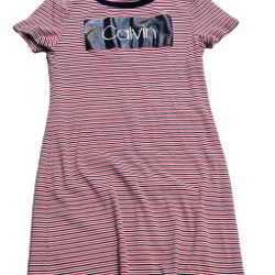 Vintage Calvin Klein Tshirt Dress  Sz M Women’s Striped Red Black Cotton