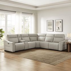 Monica Leather Power Reclining Sectional with Power Headrests $2400