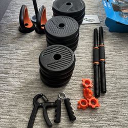 50 LB Adjustable Dumbbell/Barbell Set + Pull-Up Bar + Grip Strengtheners – Home Gym Bundle