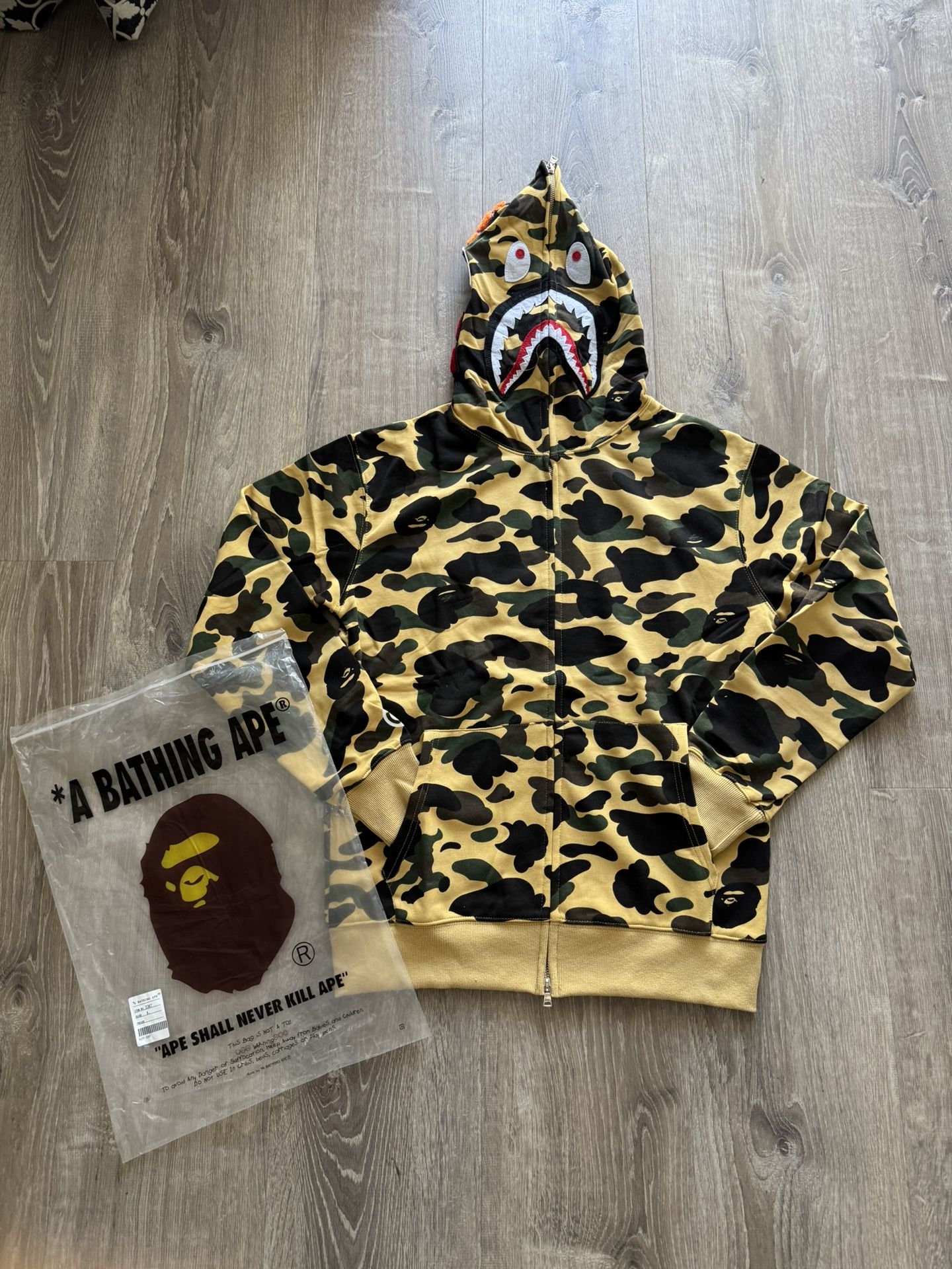 Like New Yellow Bape Zip Up Size Large