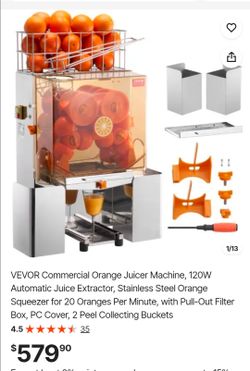 VEVOR Commercial Orange Juicer Machine, 120W Automatic Juice Extractor, Stainless Steel Orange Squeezer for 20 Oranges Per Minute, with Pull-Out Filte