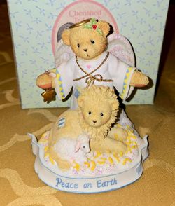 Vintage Enesco Cherished Teddies Tessa Peace On Earth in original box.
