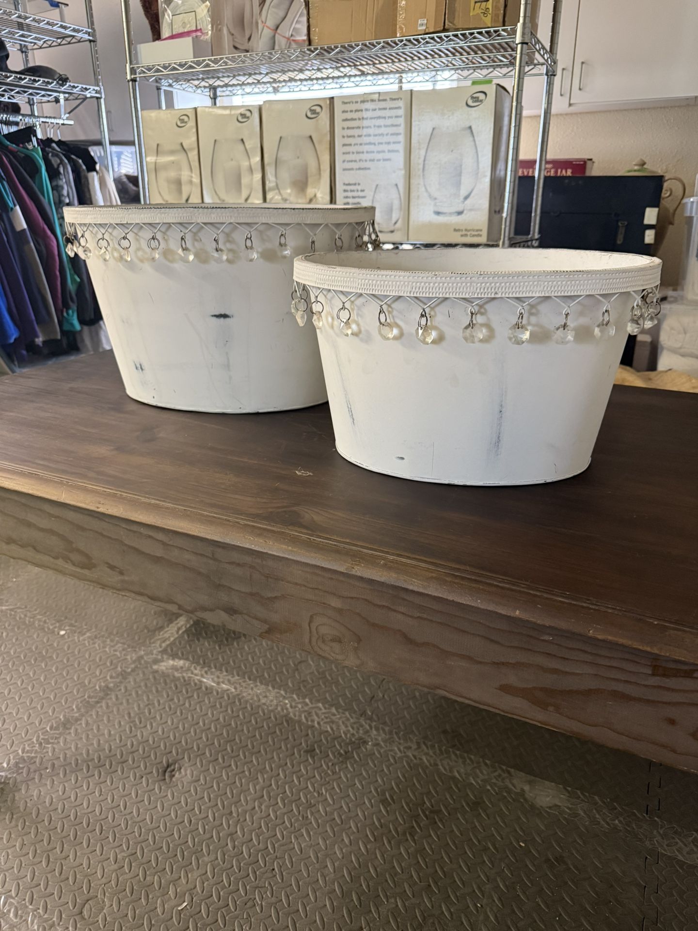 Beverage Tubs - white painted metal with Jewels small & large