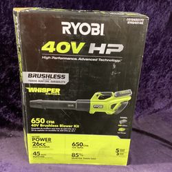 🧰🛠RYOBI 40V HP Brushless WHISPER 160MPH/650CFM Leaf Blower w/4.0Ah Batt & Charger-NEW!-$195!🧰🛠