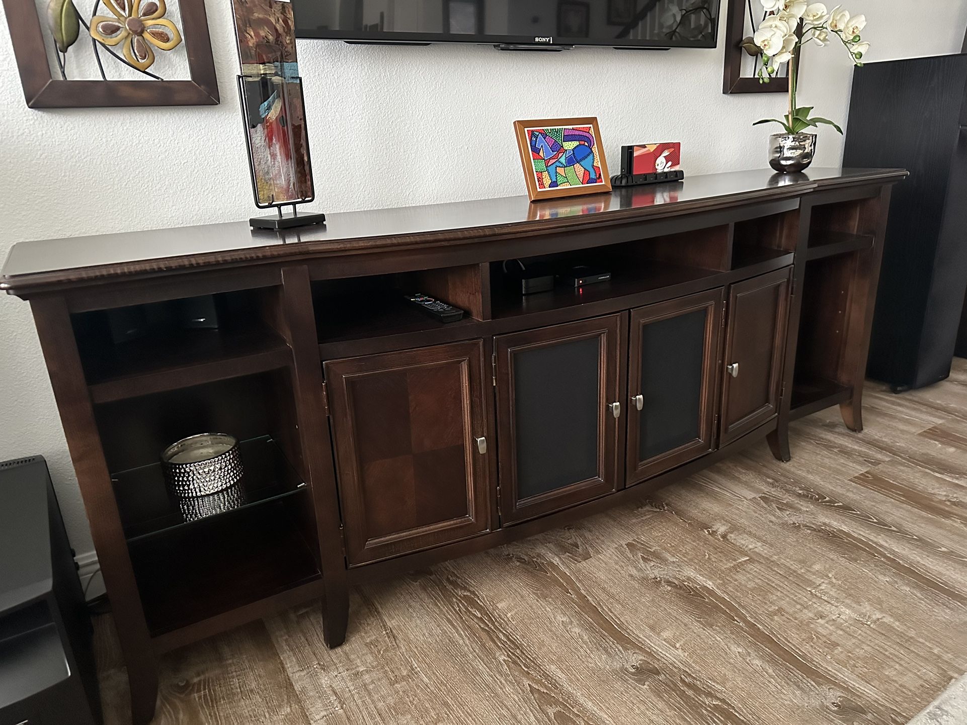 TV Media stand 7 Ft Long Real Wood 