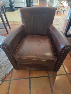 Pottery Barn Harrington Leather Swivel Armchair - Brown Top-Grain Leather