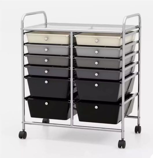 12Drawer Rolling Storage Cart, Moveable Art Craft Organizer W/Lockable Wheels, Metal Shelf, Files Arrangement Tools Makeup Storage Cart for Office, Ho