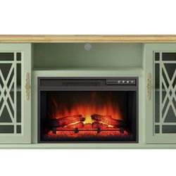 New assembled 62 Inch TV Stand Entertainment Center with 26" Electric Fireplace Insert, 2 Glass Doors & 4 Shelves for TVs up to 65", Farmhouse TV Cons