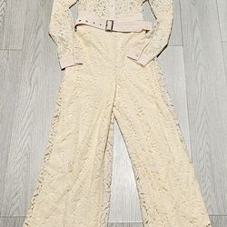 New Fashion Nova cream jumpsuit Size L